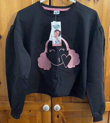 Hearts by Tiana  Black Pink Glitter Emboss Motif Puff Sleeve Sweater 13-14 Years