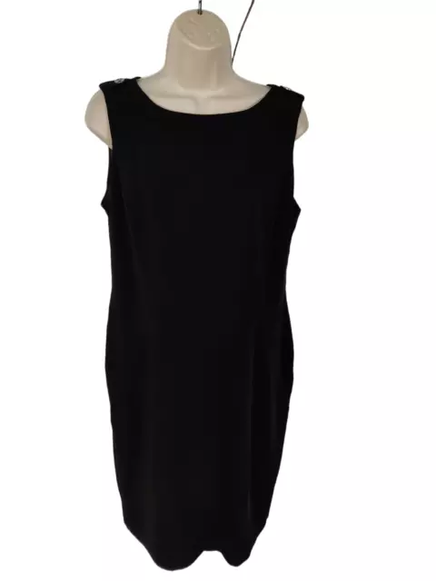 Womens M&S Women Size Uk 14 Black Sleeveless Stretch Knee Length Sheath Dress