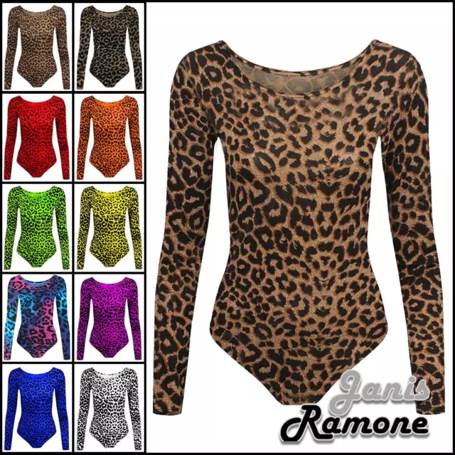 Ragazze Bambini Leopardo Lungo Manica Microfibra Danza Bodysuit Leotard Top