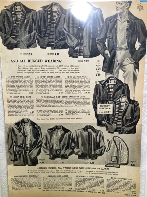 1955 SPIEGEL CATALOG Print Ad MCM Mens Rugged Jackets Moleskin ...