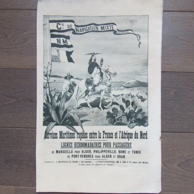 Vecchio Poster Pubblicitario 1930 Cie Navigation Mixte Touache Marsiglia Alger
