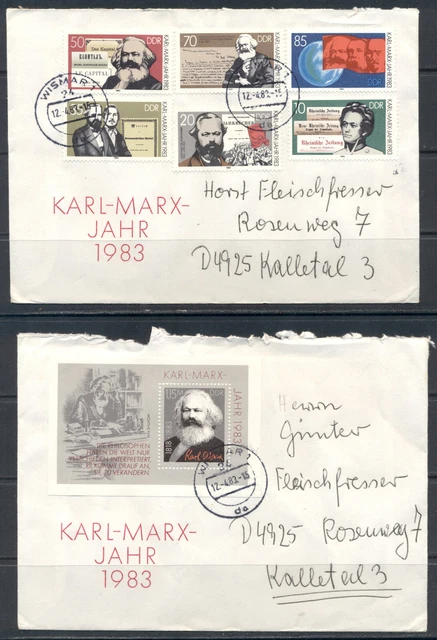 DDR 1983  Mich Nr 2783-88 Block 71 Todestag Karl Marx  Satzbrief Ortsstempel