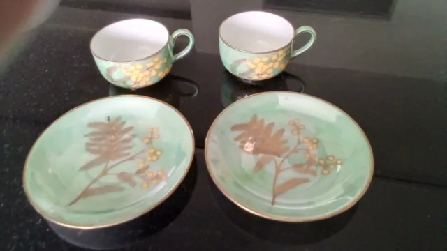 G DUMAS Limoges 2 ravissantes tasses à moka porcelaine trés fine motifs mimosa