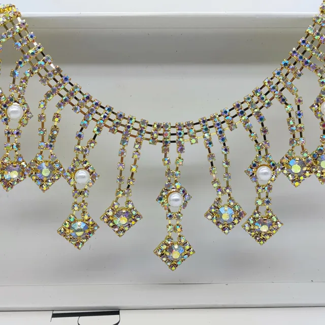 20cm Rhinestone Trim Tassel Fringe Chain Crystal Glitter DIY Dress Costume Decor