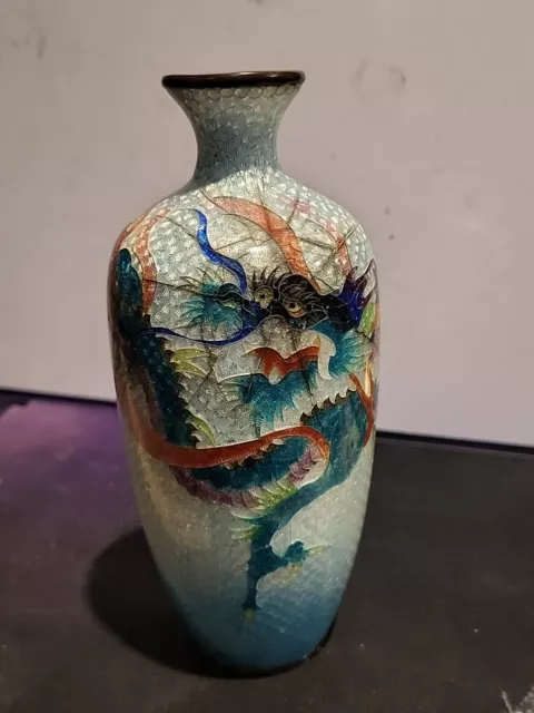 Rare Antique Japanese Ginbari Cloisonné Enamel Turquoise Vase, Meiji Period