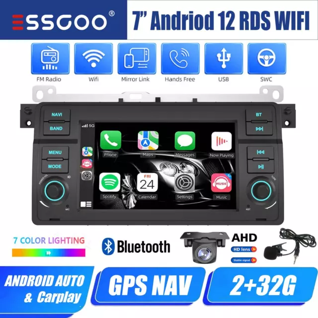 Autoradio 2+32GB Carplay Android 12 GPS Navi Für BMW E46 3er 320 325 M3 Rover 75