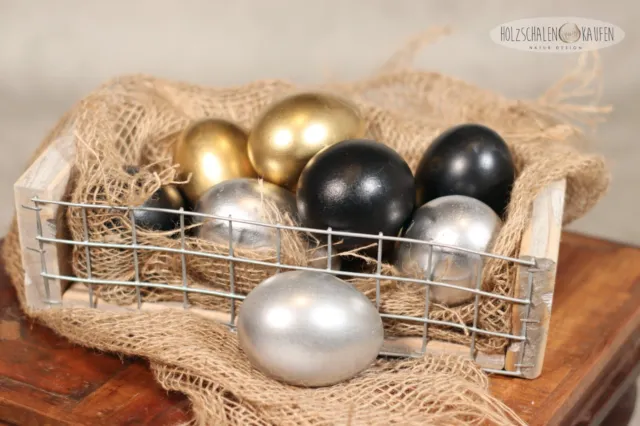 12 huevos de gallina negro brillante oro plata huevos de Pascua decoración de Pascua huevos de colores