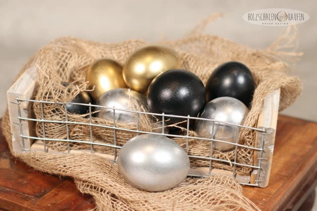 12 huevos de ganso negro brillante oro plata huevos de Pascua decoración de Pascua huevos de colores