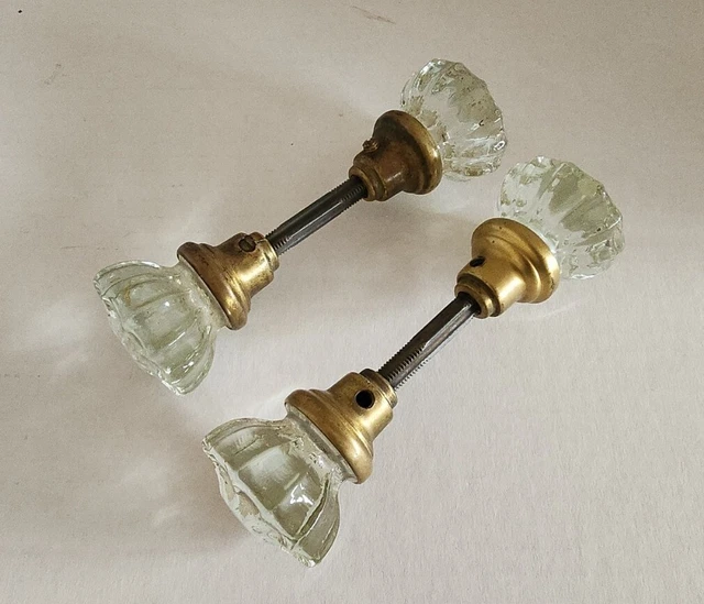 4 Vintage Antique Crystal Glass Door Knobs Salvage Estate 12 Point