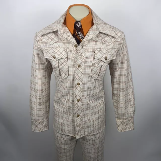 Vintage Leisure Suit Polyester Mens 42 Jacket 34 30 Pants Disco Plaid 60s 70s