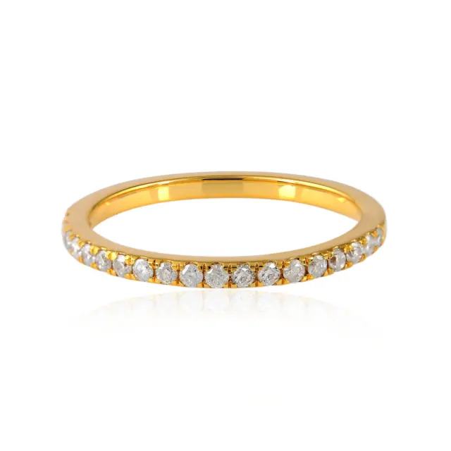 Éternité 18K Solide or Jaune Diamant Pavé Anneau Bague Bijoux Pour Femmes Cadeau