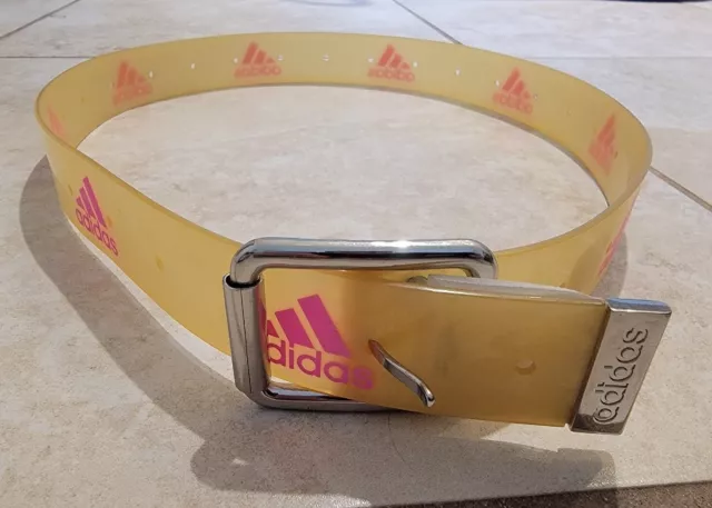 Vintage Y2k Semi Transparent Plastic Adidas 40" Belt Pink Yellow Chrome