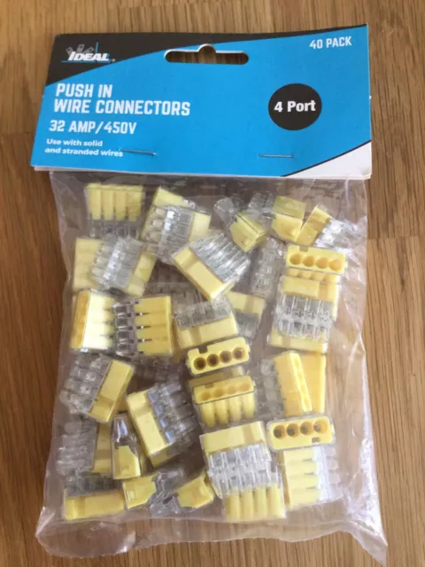 Ideal Push In Electrical Wire Connectors 32Amp 4 Port -40Pk