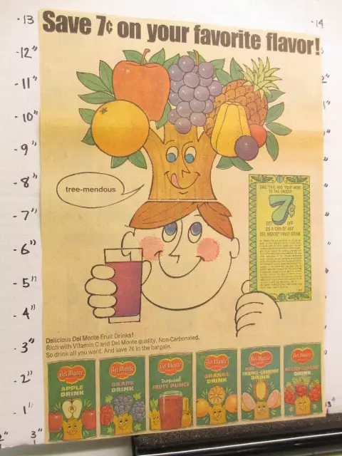 newspaper ad 1966 DEL MONTE fruit drink can apple grape punch cherry orange