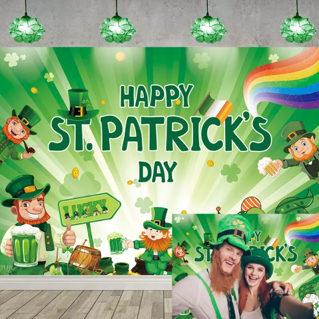 St Patrick's Day Backdrop Elfs Green Lucky Clovers Party Decoration Background