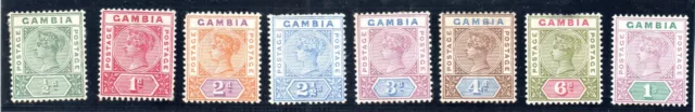 Gambia. Victoria. 1/2d to 1/-. Full set of 8. 1898. SG. No.  37-44. Mm