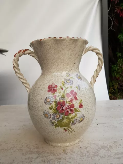 Große Vase Henkel Blumenvase Keramik italienische Majolika signiert handgemalt