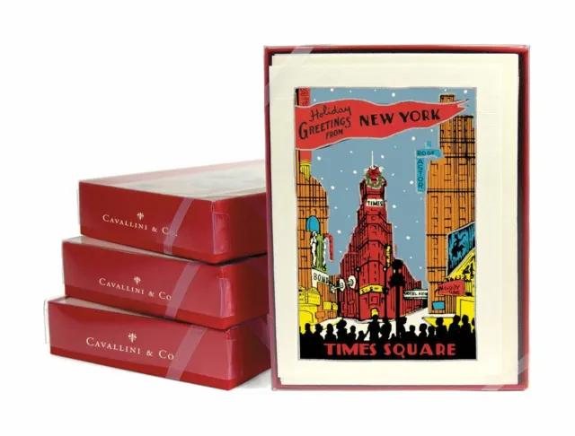 Cavallini - 10 x Glitter Greetings Christmas Cards/Notes - New York Times Square