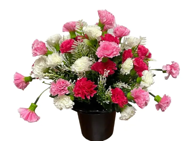 Artificial flowers Grave Pot. Mini L Pink, D Pink white Carnations 009