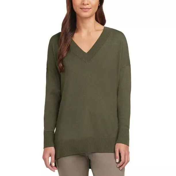 Matty M Women's Plus Size 2X Olive V Neck with Side Slits Sweater NWT