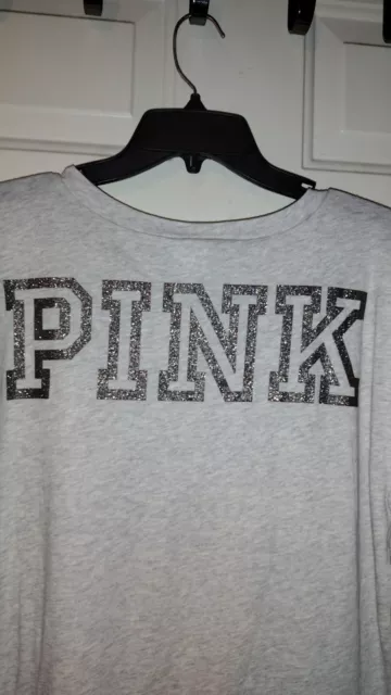 Victoria Secret PINK Women Top Medium Gray Long Sleeve V-neck T-Shirt Rhinestone