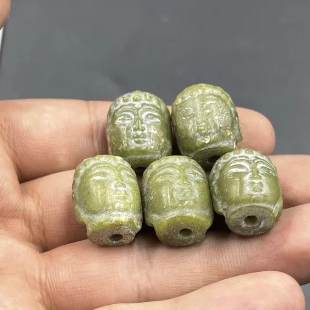 5 Pieces Pieces Ancient Jade Stone Gandhara Head Fragment Beads 3