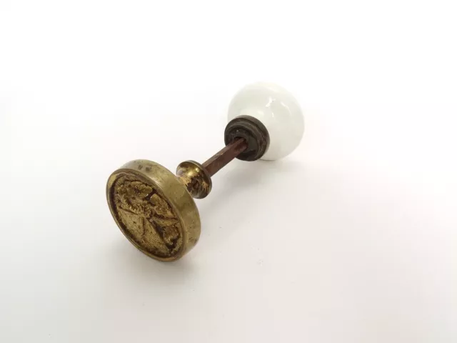 Antique Vintage Brass Butterfly White Ceramic Porcelain Door Knob Handle 54mm