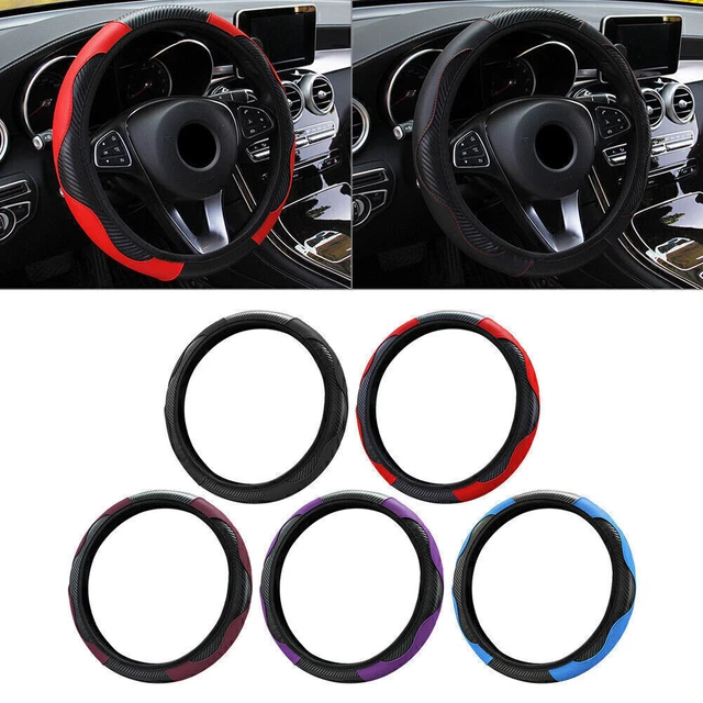 Red Universal Microfiber Leather Car SUV Steering Wheel Cover 15"