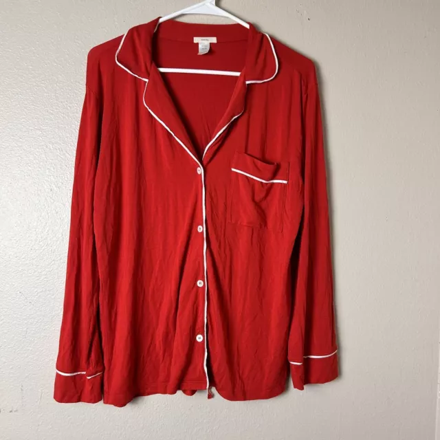 Eberjey Women’s Red Pajama Top Shirt Modal Blend Size XS Button Up Cozy