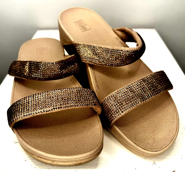 FitFlop Lottie Sandals Womens Size 9 T80-667 Biege/Artisan Gold Shimmercrystal
