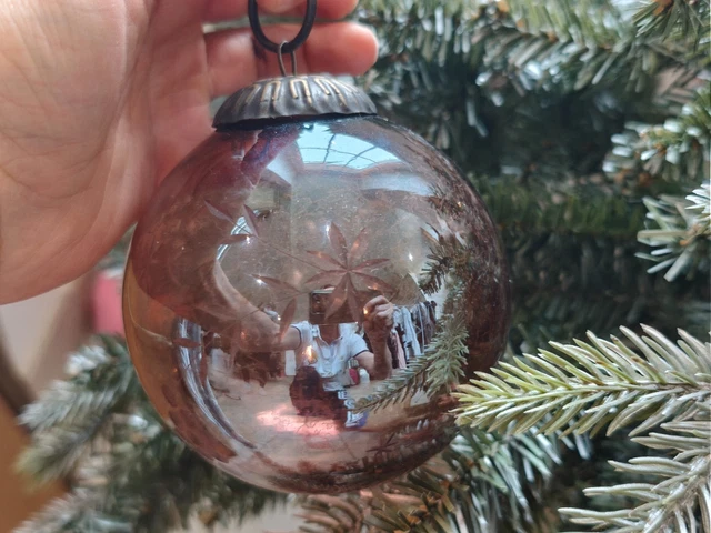 Ancienne Boule De Noël En Verre églomisé Mercurisé - H.20cm - Boule De Pardon 19ème - France