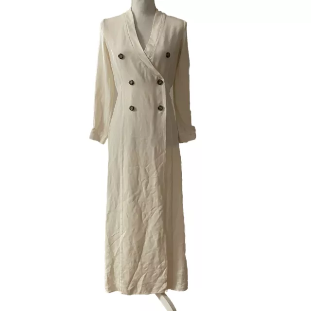 Stone Cold Fox Silk Cream Trench Jacket Maxi Dress L/S Double Breasted Size  2