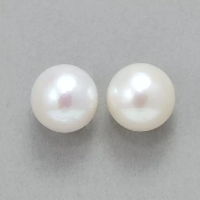 Half-drilled Round Freshwater Pearls White  AAA for Making Earrings x 2