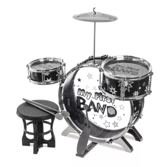 Kids Children 1St 4Pcs Drum Kit White Sticks Stool Instrument Fun Xmas Toy Gift