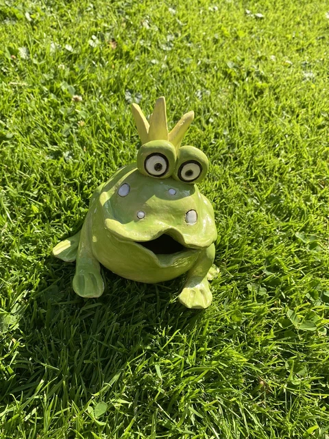 FROSCH FROSCHKÖNIG Keramik Unikat !Gartenstecker Teich Deko Handarbeit