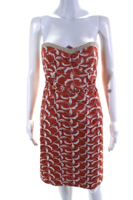 Nanette Lepore Womens Back Zip Strapless Embroidered Dress Peach White Size 6