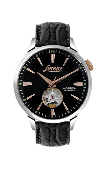 Montre Bracelet Homme LORENZ 030197LL, Noir, Mouvement Italien, Jour-date 40 Mm