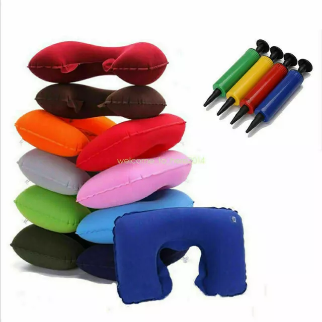 Portable Inflatable Flight Pillow Neck U Rest Air Cushion PVC Flocking Pillow