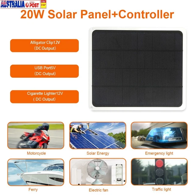 12V 20W WATT Flexible Solar Panel Kit Trickle Battery Charger for RV ...