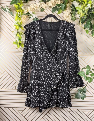Zara Trafaluc Polka Dot Black White Mini Wrap Dress Size Medium