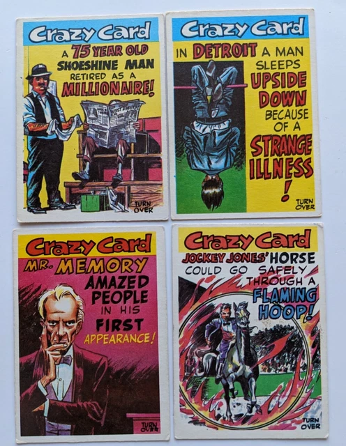 1961 Topps Vintage Crazy Card Lot (4) - #10, 12, 15, 25. Very Good condition
