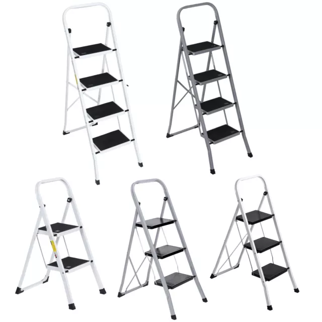 Step Ladder Folding Steel 2/3/4 Step Stool w/ Wide Anti-Slip Pedal and Handgrip