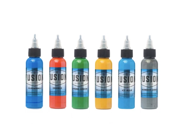 Starter Set #2 - FUSION Tattoo Inks - 6 Basic Colors 1/2 oz Bottles Original USA