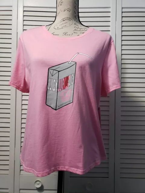 Juicy Couture Novelty T-shirt Juniors Size XXL Pink Juice Box Graphic