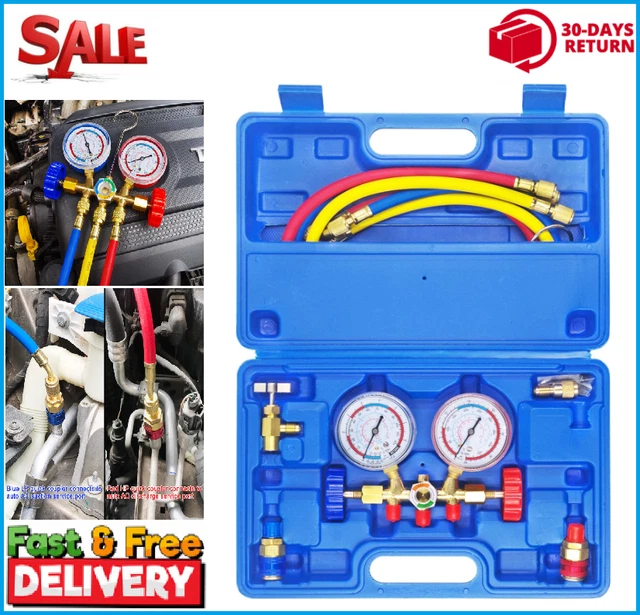 3WAY AC MANIFOLD Vacuum Gauge Set R404A R134A R22 HVAC Diagnostic