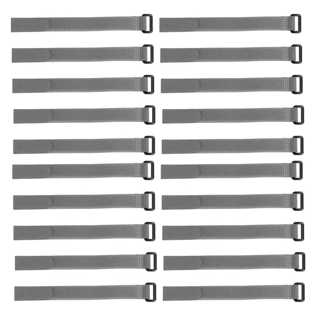 20Pcs Crochet Boucle 3/4 x 16 Pouces Sangles Fixation Réutilisable Câble Gris