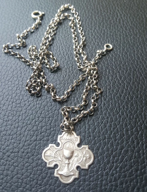 Ancienne Médaille De Communion – Argent – Croix – Occasion