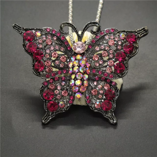 New Rose Bling Cute Butterfly AB Crystal Holiday gifts  Pendant Women Necklace