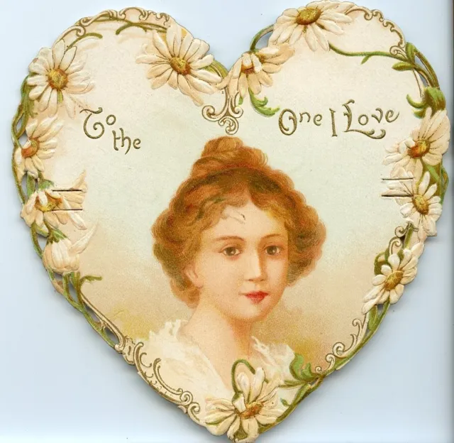 Antique Valentine's Day Card Die Cut Heart Victorian Girl Valentine Love 1907