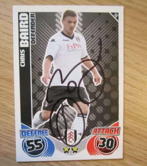 hand signed - Chris Baird of Fulham on a 2010/11 Match Attax card